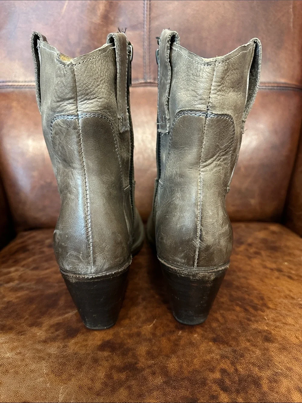 Frye Taupe Leather Ankle Booties with Side Zip